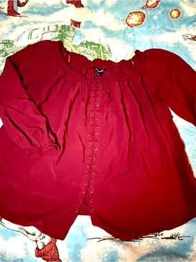 Rock & Republic Burgandy Lace-Up Peasant Blouse